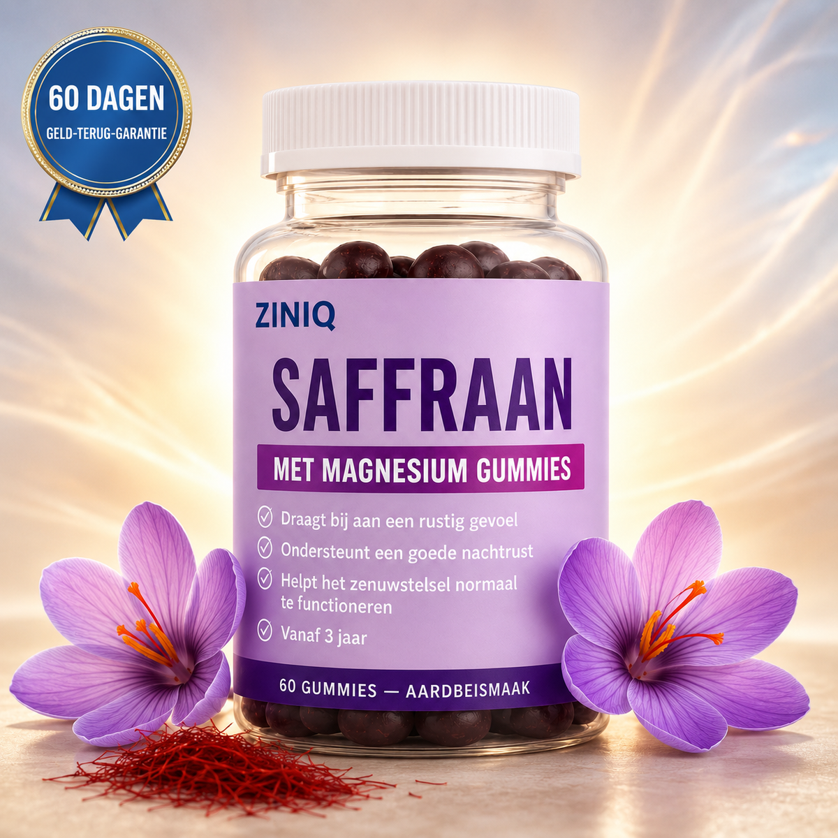 ZINIQ Saffraan & magnesium gummies | voor de overgang van school naar thuis | meer rust, minder ontploffingen.