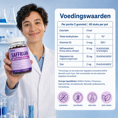 ZINIQ Saffraan & magnesium gummies | voor de overgang van school naar thuis | meer rust, minder ontploffingen.