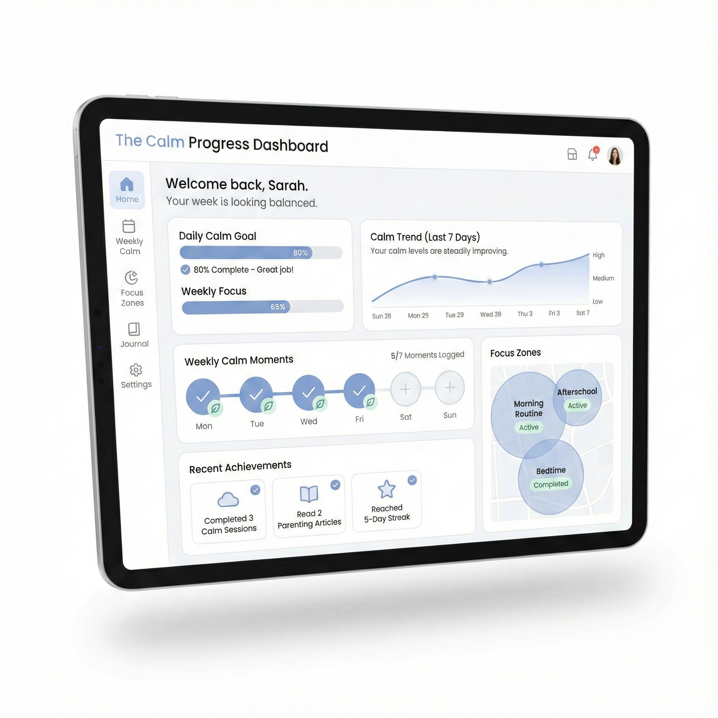 The ZINIQ Calm Progress Dashboard