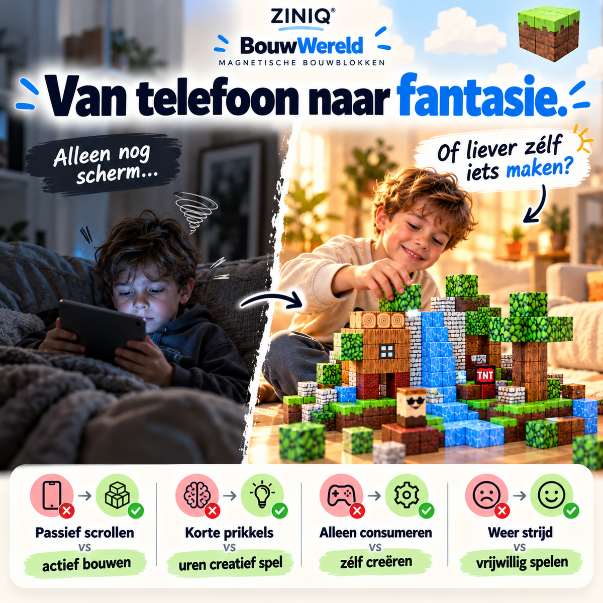 ZINIQ BouwWereld — Magnetische Minecraft Bouwblokken
